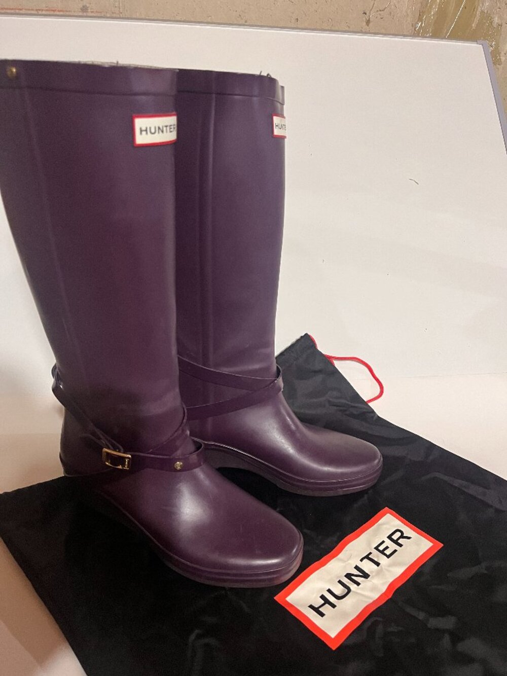 Rare Discontinued Hunter Andora Purple Wedge Tall Boots